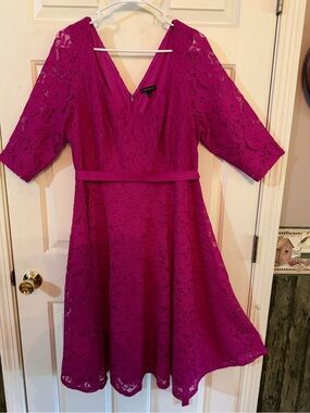 ⭐️2/30$ Fuchsia Lace Fit-and-Flare Dress with V-Neck